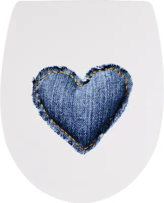 Produktbild von Sitzplatz® WC-Sitz mit Absenkautomatik, Nachbildung Jeansherz, abnehmbar, Thermoplast Toilettensitz, TopFix Befestigung von oben, universale O Form, Toilettendeckel Jeans, Klodeckel oval, 40698 7