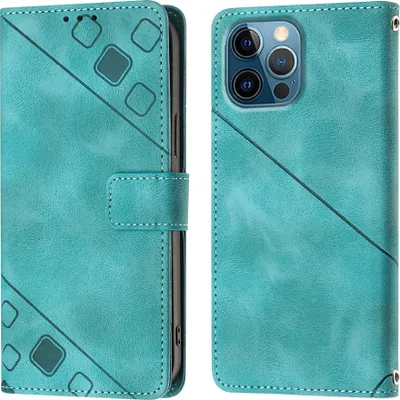 Produktbild von Hülle für iPhone 12 Pro Max Prägung Flip Leder Brieftasche Schutzhülle mit Ständer Grün