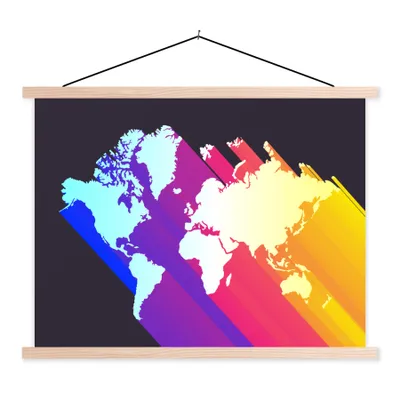 Produktbild von MuchoWow® Textilposter Weltkarte Kinder - Farben - Regenbogen 40x30 cm mit holzfarbenen Rahmen - Bilder
