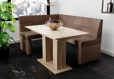 Produktbild von Eckbankgruppe 168x128 cm BLAKE R Stoff Soro Braun / Esstisch DANTE Sonoma