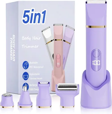 Imagen del producto de Afeitadora eléctrica 5 en 1 para mujeres, depiladora íntima, depiladora para el área del bikini, afeitadora facial para mujeres, para piernas, axilas y área púbica, resistente al agua