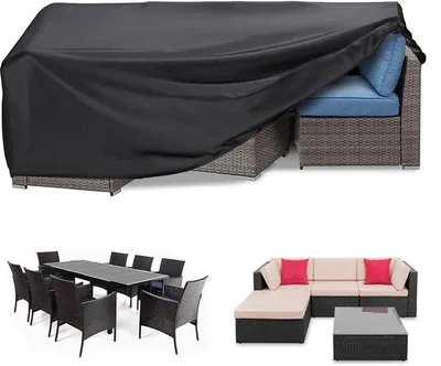 Obrázok produktu pre Ibenzoa® ochranný obal na záhradný nábytok, 420D Oxford, čierna farba, 240×140×90 cm – obdĺžnikový set, vodeodolný a odolný voči UV žiareniu, s šnúrkou na sťahovanie
