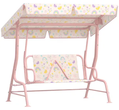 Produktbild von Hollywoodschaukel für Kinder, Stahlrahmen, 2-Sitzer, 60 kg belastbar, Rosa