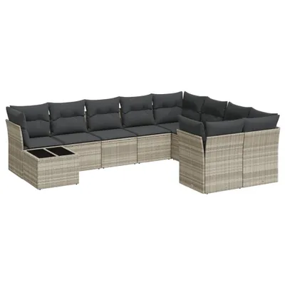 Produktbild von 10-tlg. Garten-Sofagarnitur mit Kissen Hellgrau Poly Rattan
