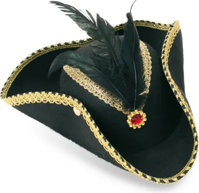 Piratenhut schwarz mit Federn Dreispitz KW 58 cm für Damen Kostüm-Zubehör Pirat Seeräuber Hut Kopfbedeckung Fasching Karneval Mottoparty
