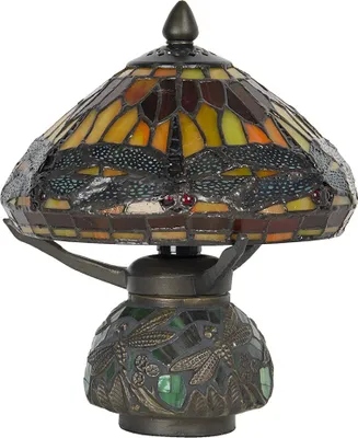 Zdjęcie produktu dla Clayre & Eef Lampa stołowa Tiffany Ø 22x21 cm Brązowo-czerwona szklana ważka