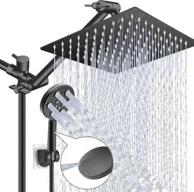 Produktbild von 8 Zoll Edelstahl-Regenduschkop mit Handdusche, 11 Zoll Verlängerarm, 6 Sprühstufen, integrierte Kachelreinigung, einfache Montage