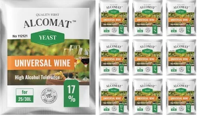 Produktbild von Universal Wine Yeast ALCOMAT | Alkohol Hefe | HAT 17% Gärhefe Wein Rotweine Weißwein 10er Set