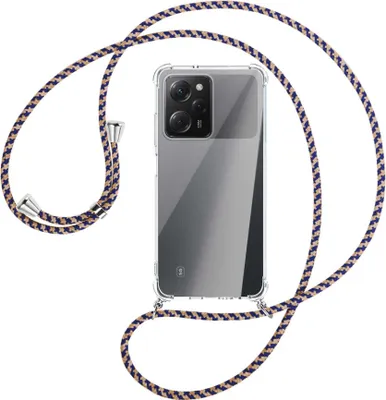 Produktbild von Handykette Backcover-Schutzhülle mit Band (Metall silberfarben) für Xiaomi Poco X5 Pro (6.67'') - blau+beige
