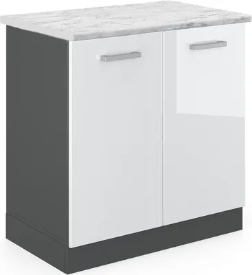 Produktbild von Spülenunterschrank Vicco R-Line Weiß Hochglanz 80 cm AP Marmor, Model 46065