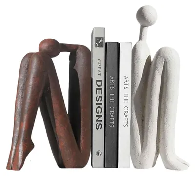 Produktbild von Buchstütze Bücherstütze Buchhalter - Keramik - Weiß und Braun - 2er Set