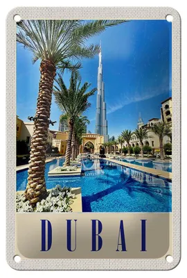 Produktbild von Blechschild Reise 12x18cm Dubai Palmen Wolkenkratzer Urlaub Schild
