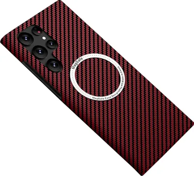 Image de Coque ultra-fine en carbone pour Samsung Galaxy S25 Ultra 5G, design MagSafe, rouge