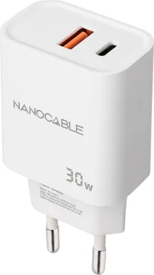 Produktbild von Nanocable Wall Charger 10.10.2011/ 1xUSB/ 1xUSB Type-C/ 30W/ White
