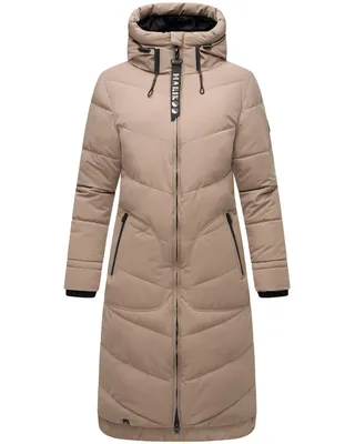 Produktbild von Marikoo Damen Winterjacke Langer veganer Jacke Parka Warm Stepp Mantel mit gefütterte Kapuze und hochschließender Kragen Benikoo Taupe Grey Gr: 42 - XL