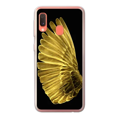 Produktbild von MuchoWow® Handyhülle Schutzhülle Hülle für Samsung Galaxy A20e Goldene Flügel auf schwarzem Hintergrund Silikon Softcase Handy Hülle - Abdeckung