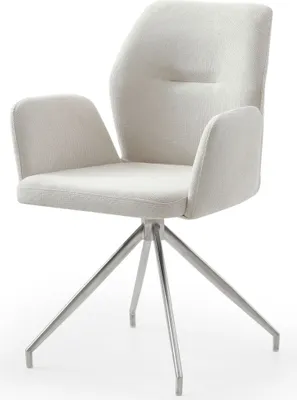 Produktbild von SalesFever Armlehnstuhl | 180° Drehfunktion | Sitzfläche mit Taschenfederkern | Strukturstoff - Edelstahl | B 60 x T 62 x H 89 cm | creme – silbern