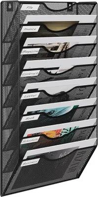 Produktbild von PolkaHome® Wandregal 8 Fächer, Zeitschriftenhalter aus Metall, A4, Dokumentenhalter, Wandmontage, Schwarz