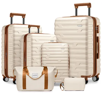 Produktbild von Reisegepäck-Set 6-teilig, Hartschalenkoffer, erweiterbar, Rollen, 48 x 31 x 78 cm, Creme