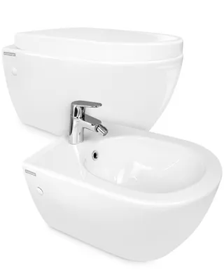 Produktbild von Alpenberger Spülrandloses Hänge-WC & Bidet mit Überlauf & Quick-Release WC-Sitz mit Absenkautomatik - Komplett-Set