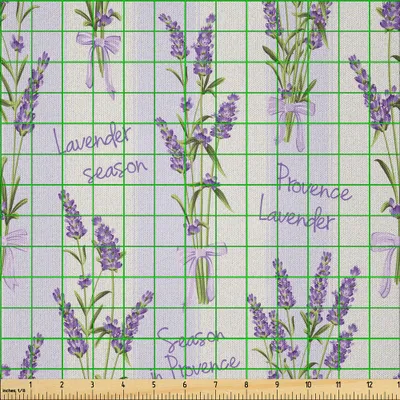 Produktbild von ABAKUHAUS Lavendel Microfaser Stoff als Meterware , Streifen und Blumen mit Bändern Romantische Land Frühling Saison inspiriert Design Art, 1 M (230 x 100 cm), Lila