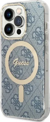 Produktbild von Set Guess GUBPP14LH4EACSB Hülle + Ladegerät iPhone 14 Pro 6,1 Zoll blau/blau Hartschalenetui 4G Print MagSafe