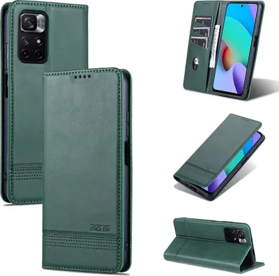 Image de Etui Redmi Note 11S, portefeuille avec fermeture magnétique et support, étui en cuir pour Xiaomi Redmi Note 11 4G / Note 11S vert