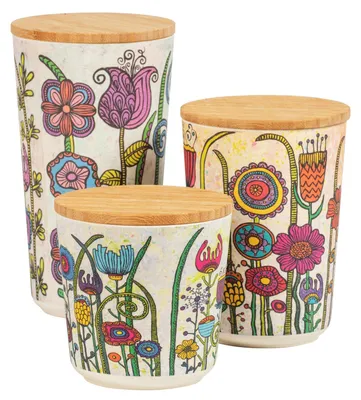 Produktbild von WENKO 3er Set Vorratsdosen Garden Design 2,15L Bambusdeckel Biokunststoff Dosen