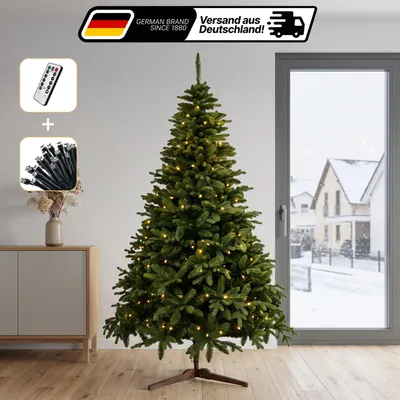 Produktbild von Lindenstein Weihnachtsbaum 200 cm, PE/PVC, 100 LEDs Künstlicher Weihnachtsbaum mit Beleuchtung, 220 LED warmweiß, Fernbedienung, dimmbar, 8 Modi, Timer,