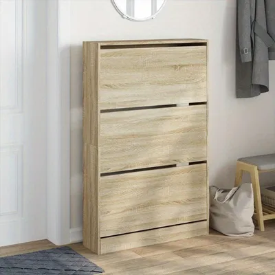 Zdjęcie produktu dla Szafka na buty - Półka na buty - Organizer do przedpokoju - Wygląd dębu - 80x21x125,5 cm - Materiał: drewno