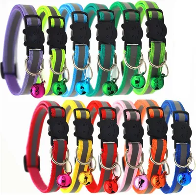 Productafbeelding van Reflecterende kattenhalsband, verstelbaar van 19-32 cm, van nylon, met belletje, geschikt voor alle rassen