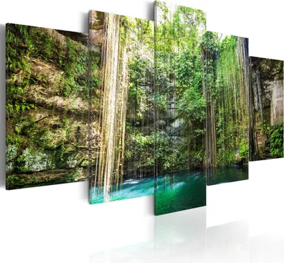Produktbild von Leinwandbilder Natur 200x100 cm Vlies Leinwandbild 5 tlg Kunstdruck modern Wandbilder XXL Wanddekoration Design Wand Bild - Cenote Ik Kil Cenote Landschaft Mexiko c-B-0052-b-m