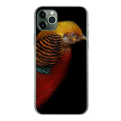 Produktbild von MuchoWow® Handyhülle Schutzhülle Hülle für iPhone 11 Pro Max Vogel - Federn - Schwarz - Porträt Silikon Softcase Handy Hülle