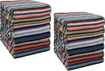 Produktbild von Betz 12er Pack Arbeitshandtuch 50 x 90 cm Grubentuch Küchentuch Handtuch 100% Baumwolle HELGOLAND bunt gestreift