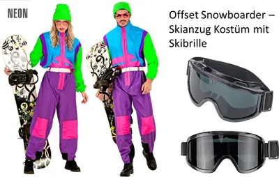 Produktbild von 80er Offset-Snowboarder-Anzug – Ski Anzug Uni Gr. S - XXL mit Skibrille XXL - ab 190cm