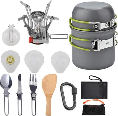 Produktbild von Camping Wandern Kochgeschirr Set Outdoor Tragbare Picknick Kochgeschirr Kit Alumina Topf Set Reise Kochen Zubehoer