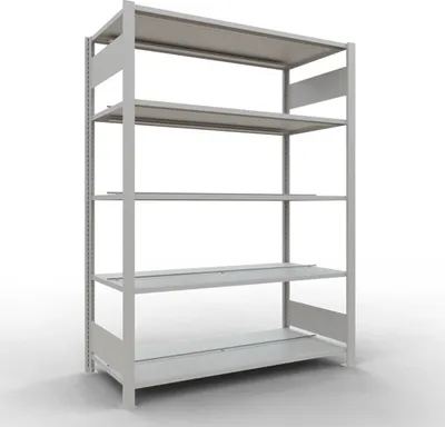 Produktbild von Schulte Büro-Fachbodenregal MULTIplus150 Stecksystem mit Mittelanschlag | Grundregal | Fachlast 150kg | 180x130x60cm | 5 Ebenen | Beidseitig nutzbar | Lichtgrau