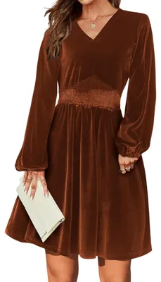 Produktbild von Damen Mini-Wickelkleid aus Velours, A-Linie, elegant, für den Abend, braun, S