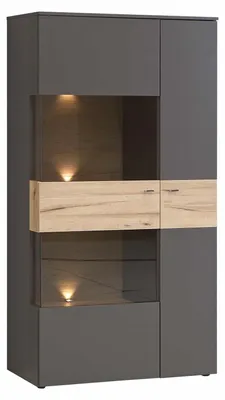 Produktbild von Highboard Vitrine halbhoch COMO Optik: Grau / Planked Eiche von Forte