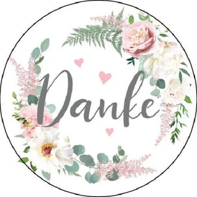 Produktbild von 48x hochwertige Etiketten "Danke" rund hohe Klebekraft 4cm Aufkleber floral