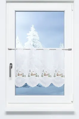 Produktbild von Scheibengardine  Plauener Spitze - Weihnachtshaus  (Bx H) 243cm * 45cm braun/mehrfarbig