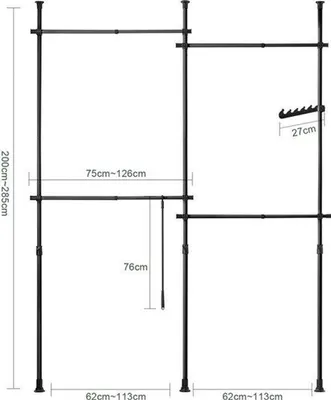 Image de Système de rangement pour placard - Noir - Réglable - Métal - Pour chambre et dressing