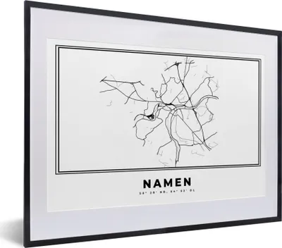 Produktbild von MuchoWow® Gerahmtes Poster Karte - Belgien - Namur - Schwarz und weiß - Stadtplan 40x30 cm - Poster mit Schwarzem Bilderrahmen Wandposter Rahmen Foto Bilder - Bilderrahmen - Poster im Rahmen
