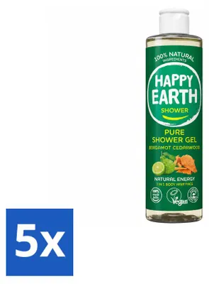 Imagen del producto de 5 unidades de gel de ducha "Happy Earth" – Bergamota y cedro – 300 ml – Paquete económico