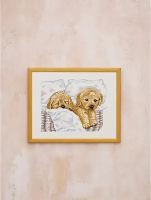 Zdjęcie produktu dla Permin zestaw do haftu krzyżykowego "Puppies", wzór liczony, 43x34cm