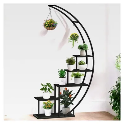 Produktbild von Blumenregal für den Innenbereich 170 cm hoch Metall Schwarz Halbrund Blumentreppe Groß Rund Pflanzenständer modernes Design