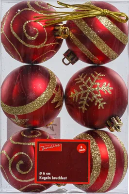 Produktbild von TrendLine Weihnachtskugeln bruchfest, langlebig Ø 6 cm rot mattiert 6 Stück