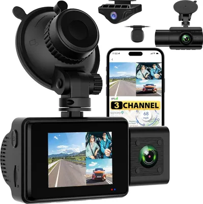 Produktbild von Dashcam 3 Lens Autokamera,4K+1080P+1080P,WiFi Dashcam mit GPS,4K Ultra HD, 2'' IPS Bildschirm,140° Weitwinkel,Loop-Aufnahme,G-Sensor,Parküberwachung