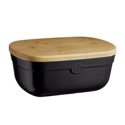 Produktbild von Emile Henry Brotkasten mit Holzdeckel/Schneidebrett Trüffel