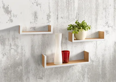 Immagine prodotto di 3x scaffale da parete in legno impiallacciato naturale/bianco - Set di scaffali